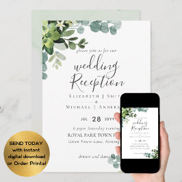 Convites Elegante Recepção de casamento Greenery, Só No