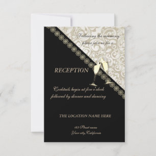 Convites Elegante Recepção de Casamento Preto, Damasco