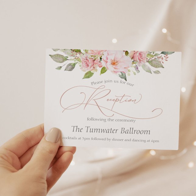 Convites Elegante Recepção de casamento rosa-rosa com aquar (Criador carregado)
