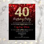 Convites Elegante Red Black Dourado aniversário de 40 anos<br><div class="desc">Convite de festas aniversário de 40 anos. Elegante design branco preto vermelho e branco com ouro brilhante falso. O convite de aniversário para adultos apresenta diamantes e fontes de script. Convidado de dia de homem ou de mulher. Perfeito para uma festa de aniversário na moda. Envie-me uma mensagem se precisar...</div>