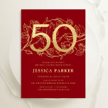 Convites Elegante Red Dourado 50º aniversário<br><div class="desc">Ouro vermelho elegante 50º convite de aniversário. Design feminina moderna personalizável,  com sotaques botânicos rosas e ouro brilhante falso. Simples cartão de convite floral perfeito para uma comemoração de um na moda. Personalize com seus próprios detalhes. Impressos convites Zazzle ou modelo de impressão digital instantânea para download.</div>