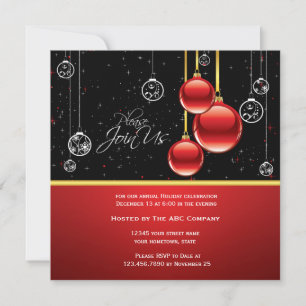 Convites Elegante Red Dourado Ornaments on Black Party