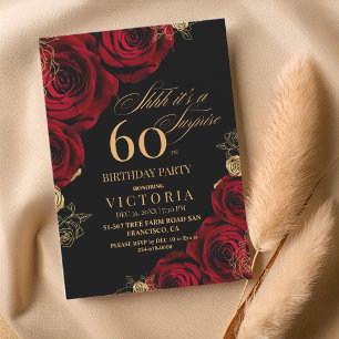 Convites Elegante Red e Black Rosas 60th Birthday