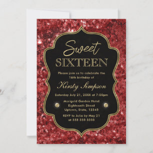 Convites Elegante Red Faux Glitter e Dourado Winter Sweet 1