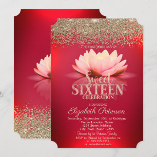 Convites Elegante Red Lotus Dourado Confetti Diamond Sweet 