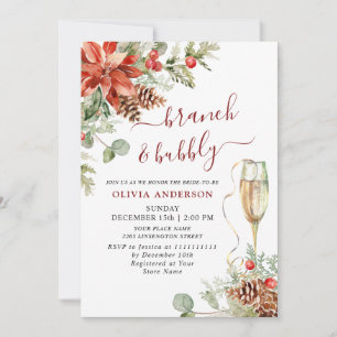 Convites Elegante Red Poinsettia Watercolor Brunch e Bubble