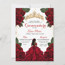 Convites Elegante Red Quinceañera Rosa Glitter Dourado