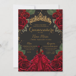 Convites Elegante Red Quinceañera Rosas Dourada Glitter