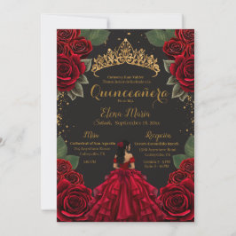 Convites Elegante Red Quinceañera Rosas Dourada Glitter