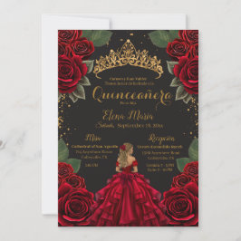 Convites Elegante Red Quinceañera Rosas Dourada Glitter