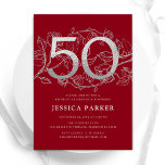 Convites Elegante Red Silver 50º Aniversário<br><div class="desc">Elegante convite de aniversário vermelho de prata 50º. Design feminina moderna personalizável,  com sotaques botânicos rosas e prata brilhante fraca. Simples cartão de convite floral perfeito para uma comemoração de um na moda. Personalize com seus próprios detalhes. Impressos convites Zazzle ou modelo de impressão digital instantânea para download.</div>