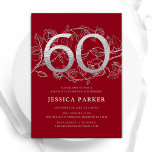 Convites Elegante Red Silver 60º aniversário<br><div class="desc">Elegante convite de aniversário vermelho de prata 60º. Design feminina moderna personalizável,  com sotaques botânicos rosas e prata brilhante fraca. Simples cartão de convite floral perfeito para uma comemoração de um na moda. Personalize com seus próprios detalhes. Impressos convites Zazzle ou modelo de impressão digital instantânea para download.</div>