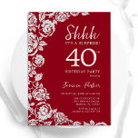 Convites Elegante Red Silver Rosa Surprise aniversário de 4<br><div class="desc">Convite de festas aniversário de 40 anos de surpresa floral de prata vermelha. Design elegante com rosas, folha de falso prata e letra de script de tipografia. A Trendy convida o cartão perfeito para uma festa de na moda. Pode ser personalizado para qualquer idade. Impressos convites Zazzle ou modelo de...</div>