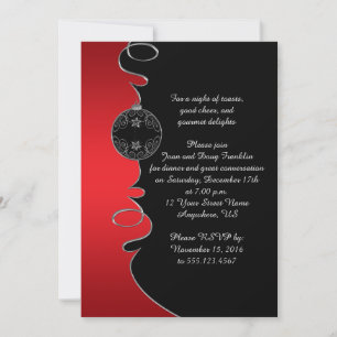 Convites Elegante Red Silver Swirls Black Christmas Party