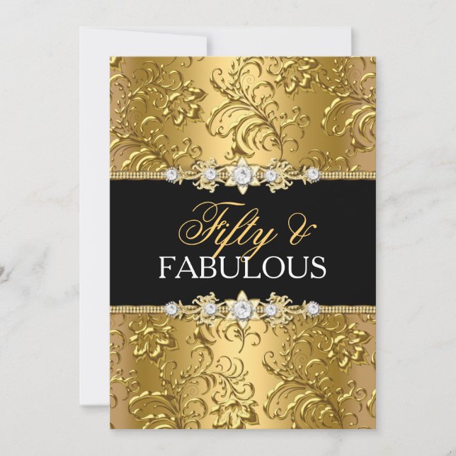 Convites Elegante Redemoinho Floral Dourado Cinquenta e Fab (Frente)