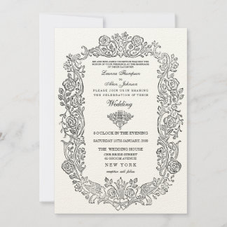 Convites Elegante Regal Fairytale Birds Border Wedding Invi