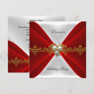 Convites Elegante Régio Vermelho Aniversário Dourado Jóia S