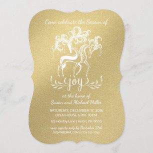 Convites Elegante Reindeer Joy Holiday Party Faux-Dourado