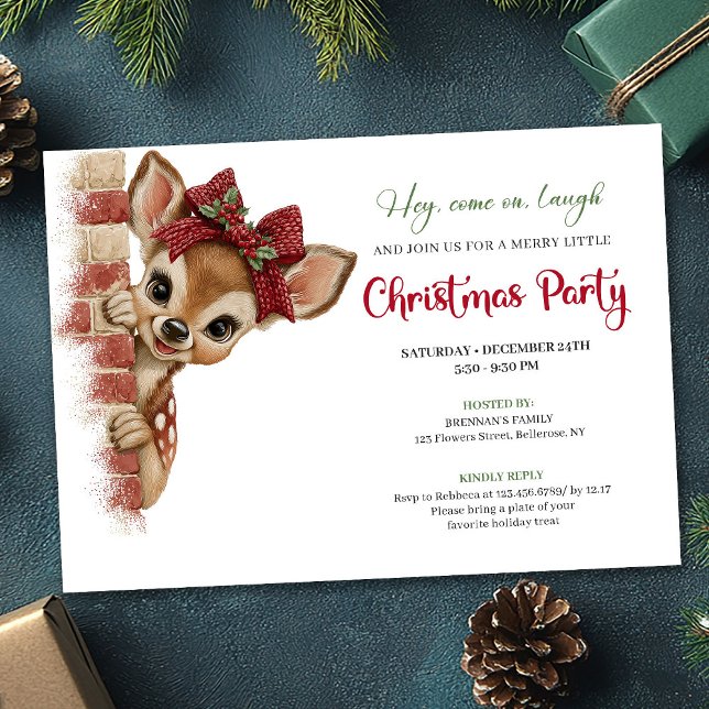 Convites Elegante Renascer Veado Divertido Cartoon Feriado  (Elegant Peeking Reindeer Funny Cartoon Holiday Invitation

)