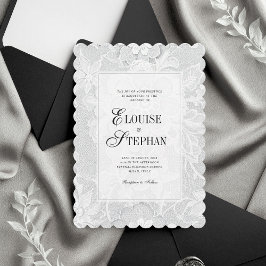 Convites Elegante Renda Branca de Casamento com Borda Recor
