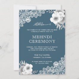 Convites Elegante Renda Floral Azul Islâmica Muçulmana Mehn