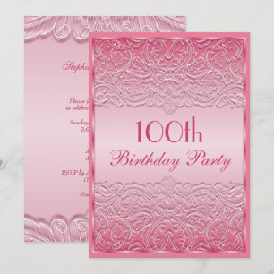 Convites Elegante Renda Francesa Rosa Aniversário de 100 an
