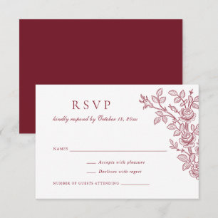 Convites Elegante Resposta de Casamento Floral Borgonha Vin