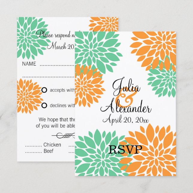 Convites Elegante Resposta RSVP com Explosão Floral de Hort (Frente/Verso)