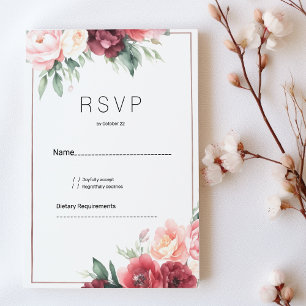 Convites Elegante resposta RSVP floral em aquarela rosa bur
