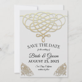 Convites Elegante Retro Dourado Swirl Salve a placa de data