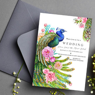Convites elegante Rico de casamento índio Peacock