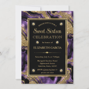 Convites Elegante Rolo de Ágata Roxo com Brilho Dourado par