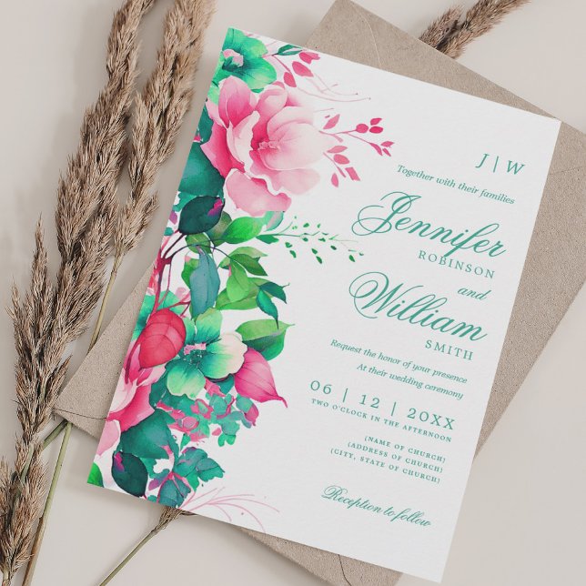 Convites Elegante Romântico de Casamento Floral Primavera d (Romantic Floral Spring Summer Wedding Elegant Invitation)