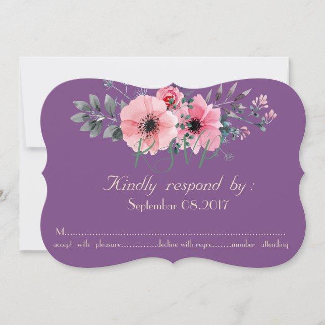 Convites Elegante Romântico Floral RSVP (Frente)