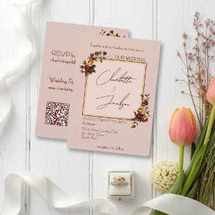 Convites Elegante Romântico Rosa Bege Casamento de Outono