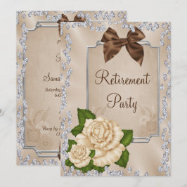 Convites Elegante Romântico Rosas e Laços Ivory Aposentador
