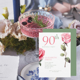 Convites Elegante Rosa 90 Festa de aniversário II