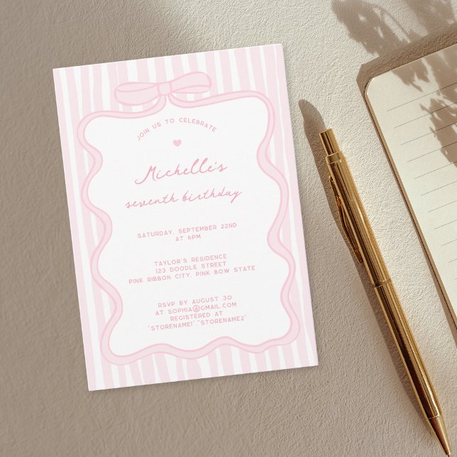 Convites Elegante rosa Arco desenhado à mão Qualquer Aniver (Criador carregado)