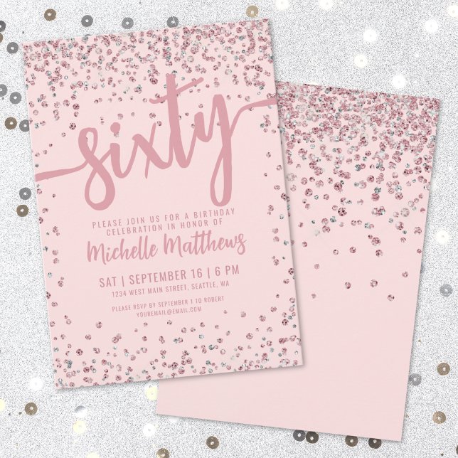 Convites Elegante Rosa Bege 60º Aniversário (Elegant Blush Pink 60th Birthday Invitation)