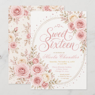 Convites Elegante Rosa Bege Doce 16
