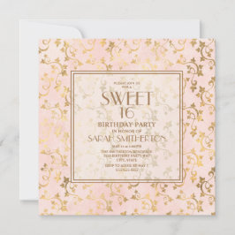 Convites Elegante Rosa Bege Dourado Sweet 16