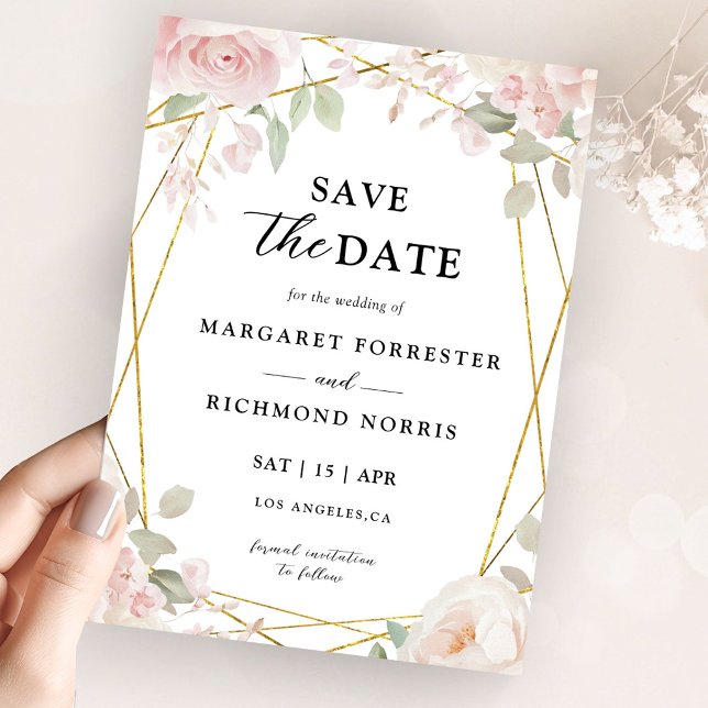 Convites Elegante Rosa Bege e Dourado Save The Date de Casa (Criador carregado)