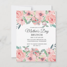 Convites Elegante Rosa Bege e Verde Sage Floral Dia das Mãe