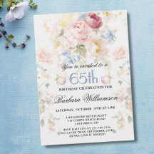 Elegante Rosa Bege Floral Aniversário de 65 anos