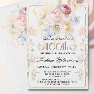 Convites Elegante Rosa Bege Floral Pintada Aniversário de 1