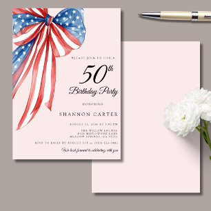 Convites Elegante Rosa Bege Patriótico Aniversário de 50 an