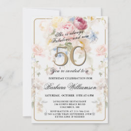 Convites Elegante Rosa Bege Pintada Floral Aniversário de 5