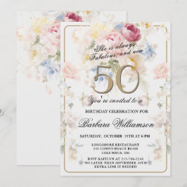 Convites Elegante Rosa Bege Pintada Floral Aniversário de 5
