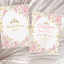 Elegante Rosa Bege Quinceañera Borboleta Dourada
