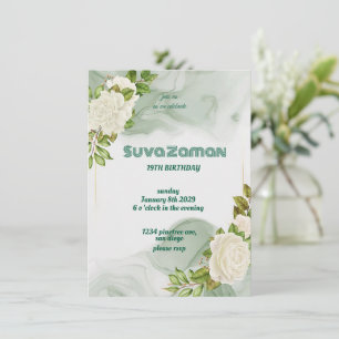 Convites Elegante Rosa Branca Floral Aniversário de 19 anos